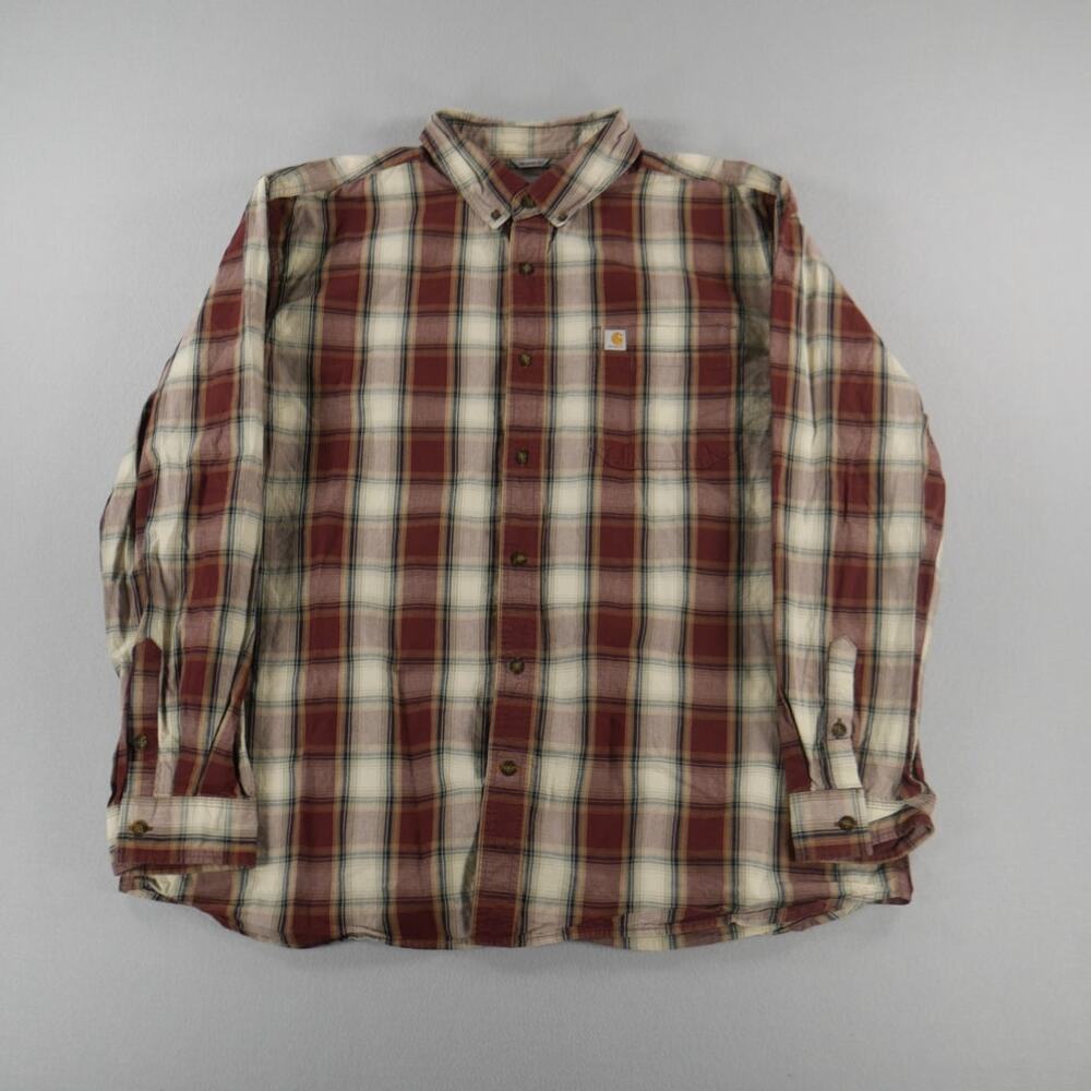 Carhartt Mens 2XL Relaxed Fit Long Sleeve Red/Brown/Tan Plaid Pocket Workwear